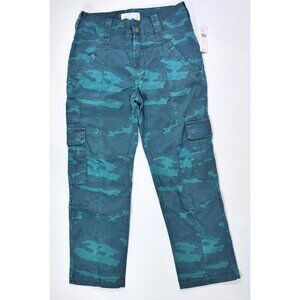 Anthropologie Austin Camo Cargo Cropped Pants Women's Size 27 Turquoise Green
